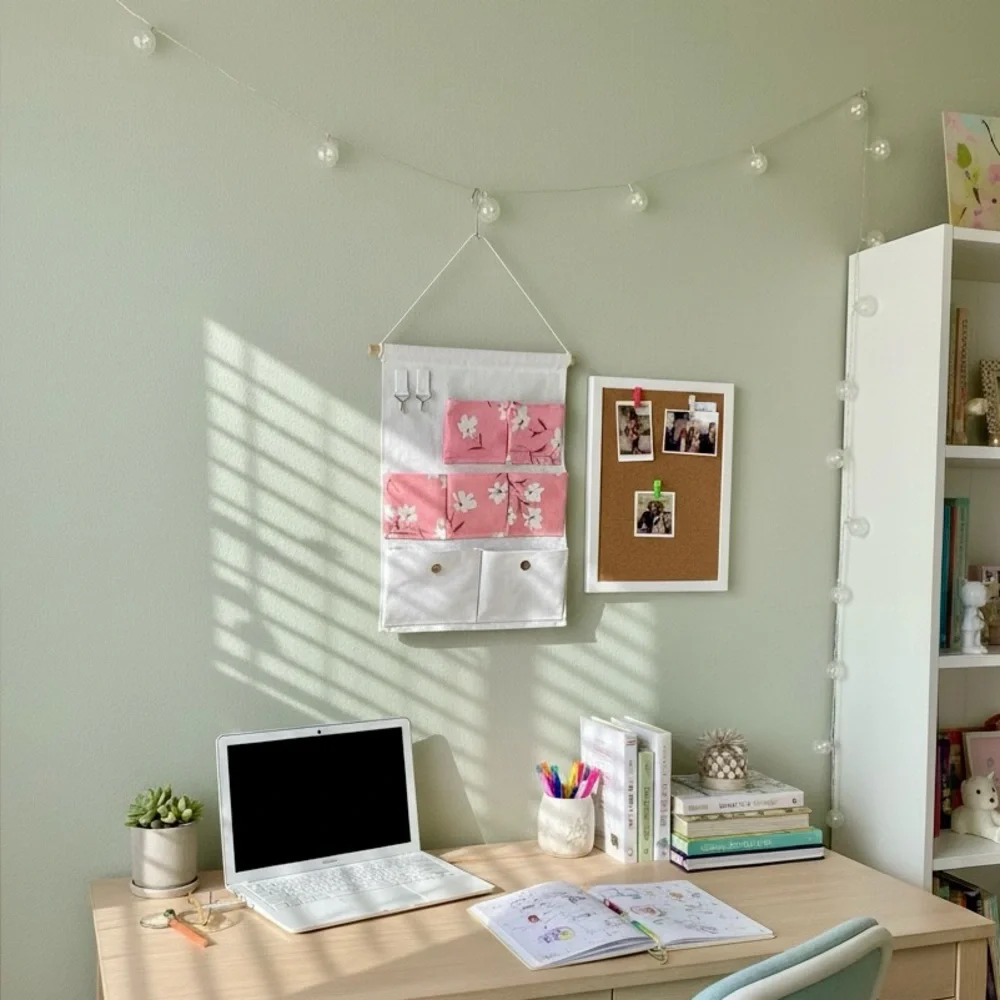 Pink and White Hanging Wall Organizer